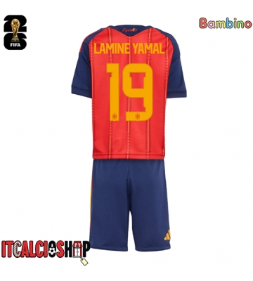 Spagna Lamine Yamal #19 Prima Maglia Bambino Mondiali 2026 Manica Corta (+ Pantaloni corti)